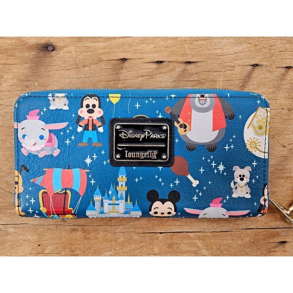 Loungefly Disney Parks Chibi Blue Wallet Characters Attraction Treats Mickey